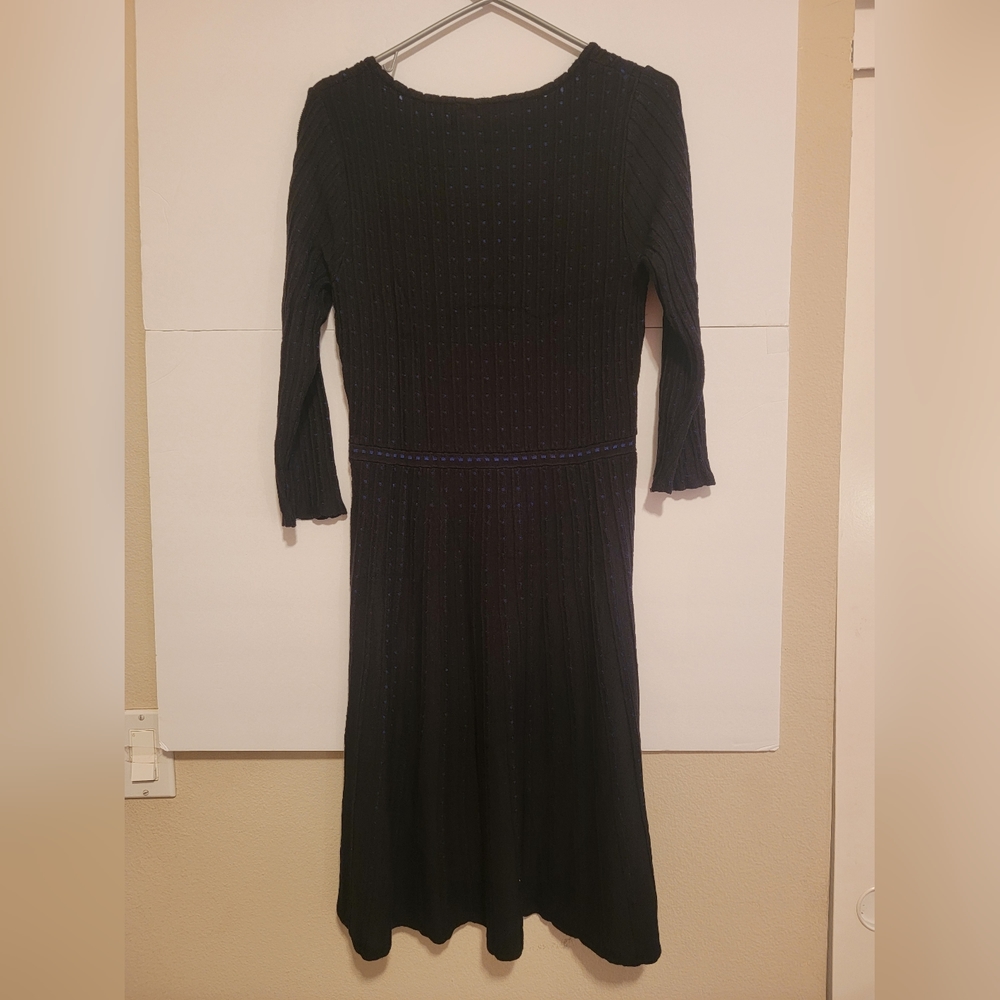 Nina Leonard Contrast Dot Fit & Flare Sweater Dress Women's